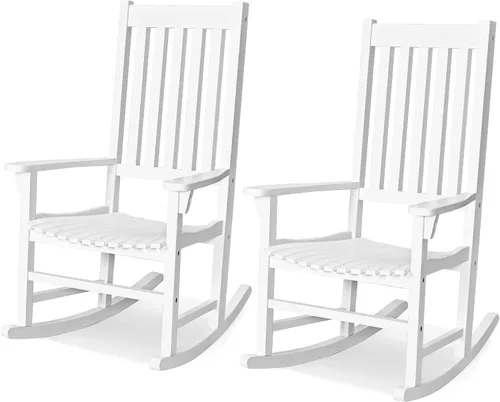 Miniatura 10 de Tangkula Mecedora de madera de acacia, mecedora de madera con respaldo alto y reposabrazos para uso en interiores y exteriores, mecedora de patio