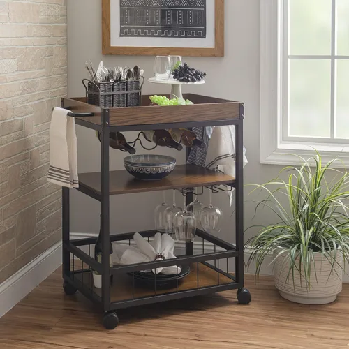 Miniatura 3 de Carrito de cocina portable Linon Austin., Madera, Negro
