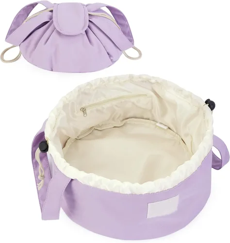 Miniatura 17 de Bolsa de maquillaje con cordón en forma de barril grande, bolsa de cosméticos, organizador de artículos de tocador para mujeres, A-Negro