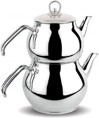 Miniatura 8 de Juego de tetera turca de acero inoxidable para estufa, tetera doble con colador, asas rojas, calentador de agua Samovar para té turco