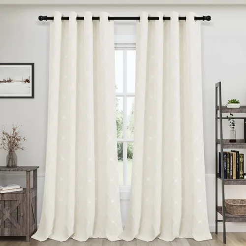 Miniatura 13 de Joywell Cortinas jacquard con ojales para sala de estar, 108 pulgadas de largo, línea ondulada negra con patrón de puntos, cortinas bordadas