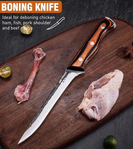 Miniatura 5 de Naitesen 4 piezas de cuchillo de carnicero forjado a mano y cuchillo de cocina 2 en 1, juego de cuchillo de chef serbio resistente para carne