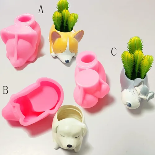 Miniatura 4 de Moldes para Macetas de Flores de Hormigón de Perro Corgi Moldes de Macetero Suculento de Silicona Moldes de Resina Epoxi Arcilla Cemento Molde