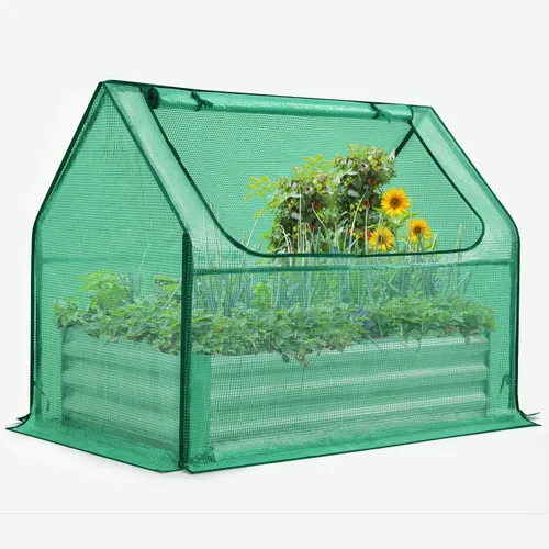 Miniatura 13 de Quictent juego de cama de cultivo elevada y galvanizada con cubierta de metal, con 2 ventanas, pequeño invernadero, con 20 etiquetas y guantes