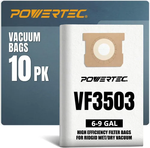 Miniatura 13 de POWERTEC 23743 VF3502 - Bolsas de aspiradora tamaño A para Ridgid, paquete de 10, 12-16 galones, bolsas de vacío para Ridgid HD1200, HD1400