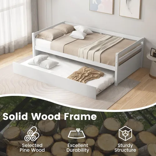 Miniatura 5 de KOMFOTT Cama individual con nido, marco de sofá cama de madera con nido, marco de sofá cama no necesita somier, cama nido tamaño individual