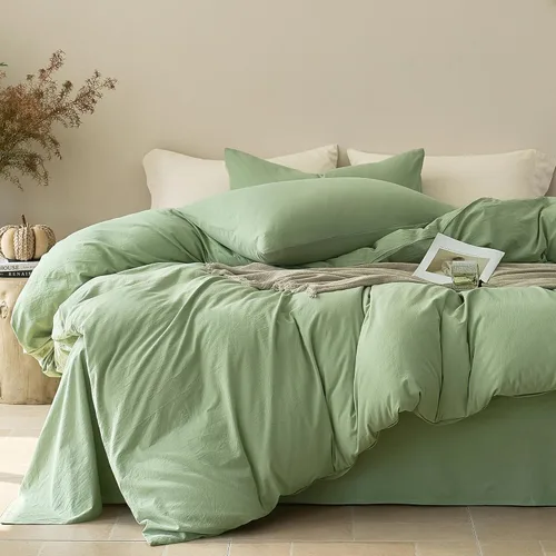 Miniatura 13 de JELLYMONI Funda de edredón tamaño individual, funda de edredón 100% algodón lavado con textura similar al lino, ropa de cama transpirable y suave