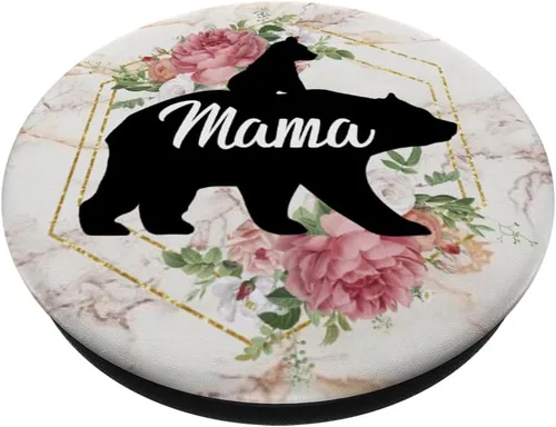 Miniatura 2 de Mama Bear Pop Socket Rose con 1 Cub Madre Regalo – PopSockets Grip y soporte para teléfonos y tabletas, Negro