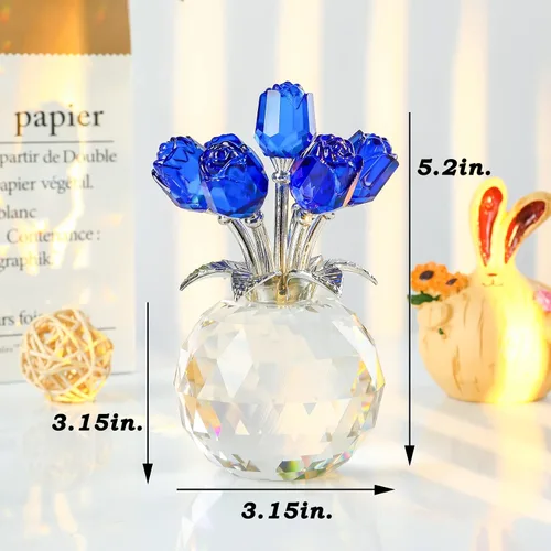 Miniatura 2 de YWHL Figura de flor de rosa azul de cristal con jarrón redondo, regalos de rosas para esposa, novia, regalos románticos para mamá en el día