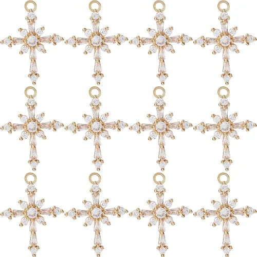 DICOSMETIC 12 dijes de cruz de circonita cúbica, dije de crucifijo de Cristo dorado, dije de crucifijo religioso, dije de latón con diamantes de
