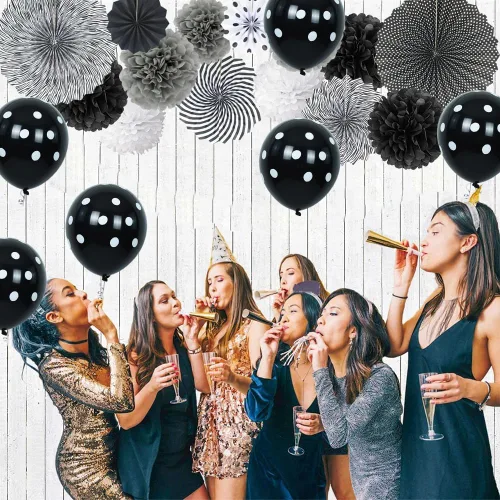 Miniatura 5 de TONIFUL 100 globos de lunares blancos y negros de 12 pulgadas, globos grandes de látex para fiestas, bodas, cumpleaños, festivales, decoración
