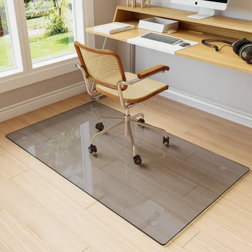 Miniatura 21 de Koonmi Tapete para silla de vidrio templado para suelos de madera dura y alfombras, 30 x 55 pulgadas, protector de piso de oficina transparente