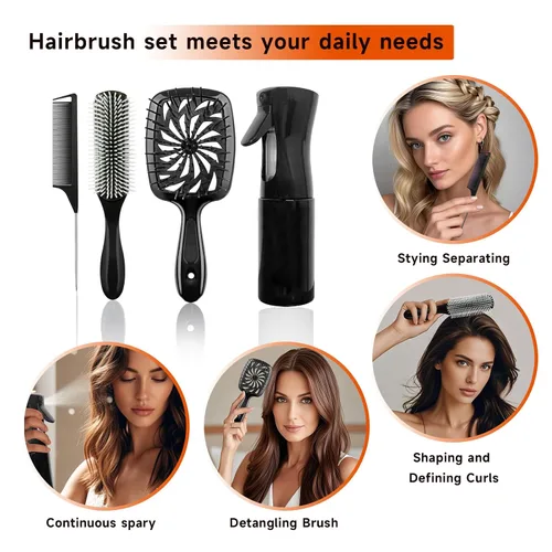 Miniatura 7 de Set de 11 piezas de cepillo para el cabello, cepillo para desenredar y botella de spray, 3 piezas de cepillo de pelo liso para niños pequeños