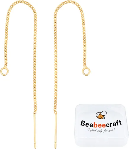 Beebeecraft 1 caja de 10 aretes chapados en oro de 18 quilates con pines de plata de ley 925, tira de cadena larga con borla de gota con lazo de