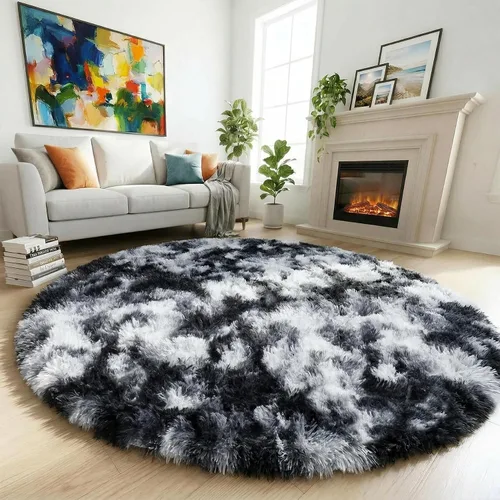Miniatura 63 de Amdrebio Alfombra Redonda Azul Marino Oscuro de 4 Pies para Habitación de Niños Dormitorio, Alfombras de Área Circulares de Felpa Shag Esponjosa