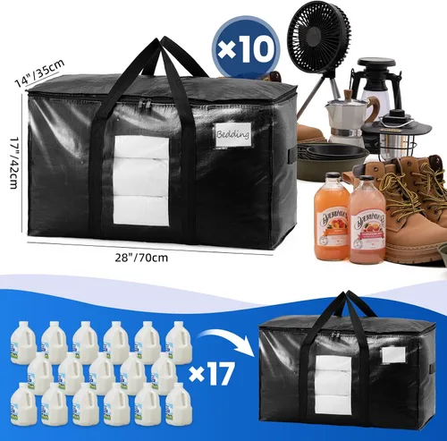 Miniatura 6 de TAILI - Bolsas de mudanza extra grandes, paquete de 10 bolsas negras resistentes para almacenamiento con ventana visible, asas envolventes