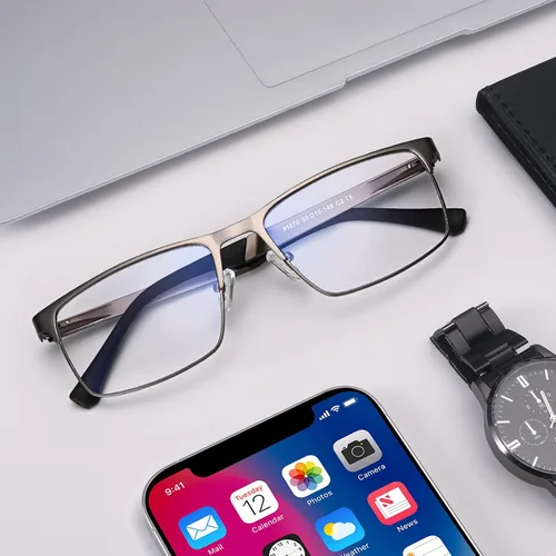 Miniatura 3 de Dollger Gafas de bloqueo de luz azul para hombres, gafas de juegos de computadora, rectangular, marco de metal, antifatiga ocular, protección ocular