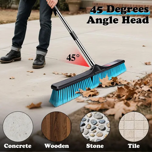 Miniatura 4 de MASTERTOP 24" Heavy Duty Push Broom with Ultra-Sturdy Adjustable Handle, 6-Layer Stiff Bristles Garden Yard Broom, Outdoor Sweeping Brush for