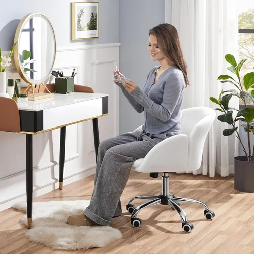 Miniatura 5 de Yaheetech Silla Linda de Escritorio para Hogar y Oficina, Silla Ajustable Moderna Tapizada Giratoria con Respaldo y Brazos para Trabajo, Estudio