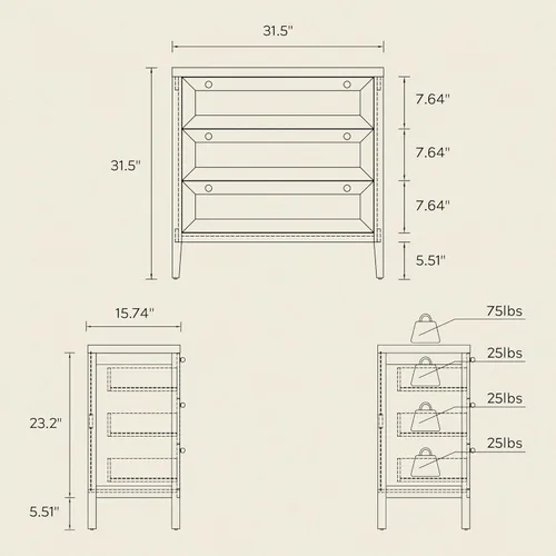 Miniatura 2 de 3 Drawers Dresser Set of 2 for Bedroom, Farmhouse Closet Storage Organizer with Golden Handles, Wooden Nightstand End Table for Living Room