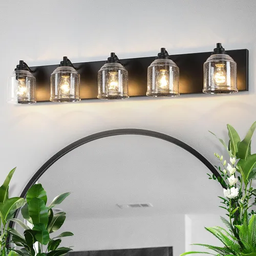 Miniatura 23 de Luces de tocador para baño grandes de 15.8 pulgadas, lámpara de tocador rústica de granja con pantallas de vidrio burbuja, accesorios de iluminación