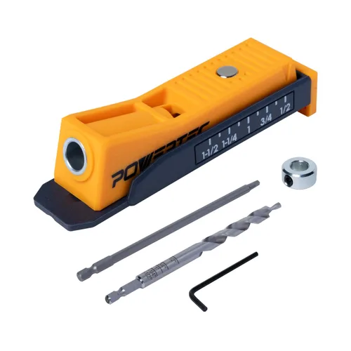 Miniatura 10 de POWERTEC Juego de collar de tope de broca, juego de 7 piezas de tapón de profundidad de broca ajustable con llave Allen, tope de brocas con marcas