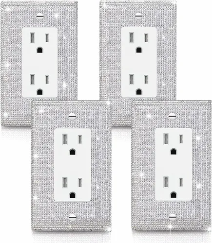 Miniatura 14 de 4 Piezas Cubiertas de Tomacorriente con Diamantes de Imitación Plateados Brillantes Placa de Pared 1 Gang Toggle Cubierta de Interruptor de Luz