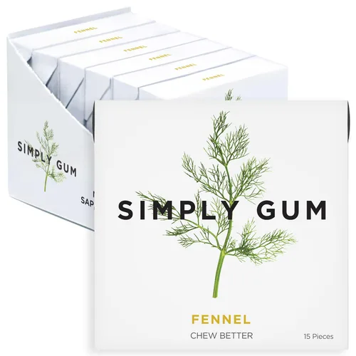 Miniatura 22 de Goma de Mascar Natural Surtida de Simply Gum, sin OGM, Vegana, 6 paquetes (90 piezas), incluye Menta, Canela, Jengibre, Hinojo, Café, Arce