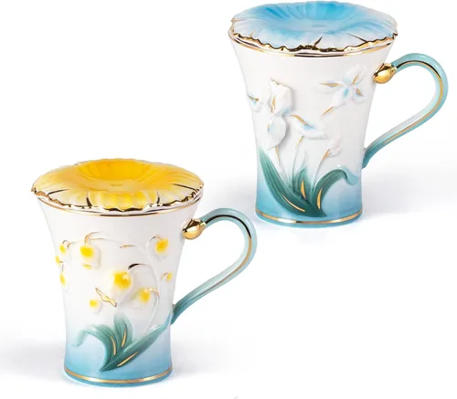 Miniatura 12 de KAMMAK Tazas de café de cerámica de 18 onzas de alto, juego de 2 tazas de té grandes con asa, tazas de té vintage, taza de capuchino para latte
