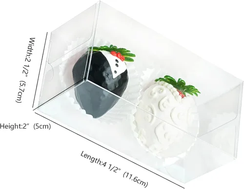 Miniatura 3 de RomanticBaking - Cajas de fresas cubiertas de chocolate transparente, paquete de 50 4 1/2" x 2 1/4" x 2", para 2 macarrones, para 4 panaderías