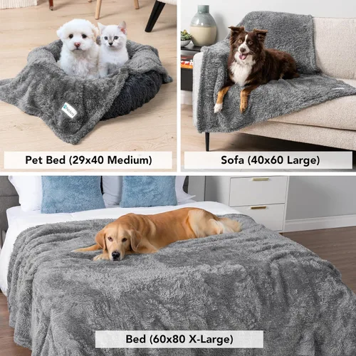 Miniatura 5 de PETAMI Manta de forro polar esponjoso para gatos y perros, gris, talla XL