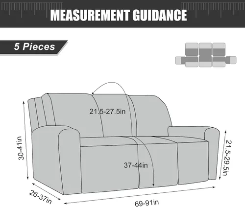 Miniatura 5 de Fundas para Sofá Reclinable Seccional Funda de Sofá para Sofá Reclinable de 3 Asientos, 5 Piezas Funda Elástica para Sofá de 3 Cojines Reclinable