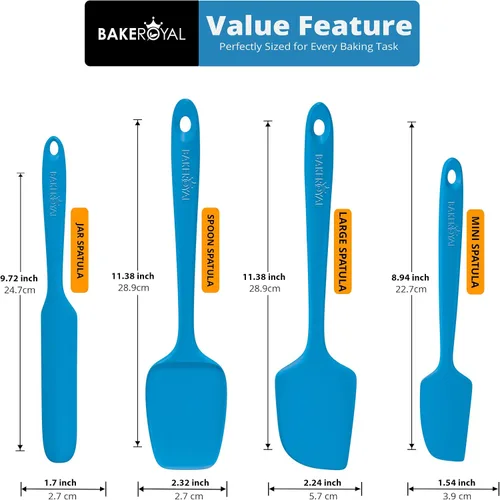 Miniatura 3 de BakeRoyal Juego de espátulas de silicona – 4 espátulas de goma de silicona resistente al calor 600 °F para tareas diarias – Espátulas de cocina
