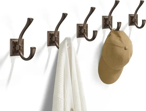 Miniatura 14 de TUNNY Paquete de 5 ganchos para colgar en la pared de diseño antiguo, ganchos de latón antiguo, gancho para toallas para armario de zapatos