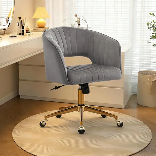 Miniatura 9 de Silla de tocador con ruedas, silla de tocador de terciopelo cruzada con respaldo, silla de escritorio moderna para oficina en casa, silla giratoria