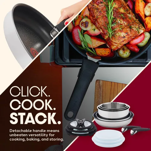 Miniatura 2 de T-fal Ingenio Expertise - Juego de utensilios de cocina de acero inoxidable de 13 piezas, inducción, apilables, juego de ollas y sartenes, RV