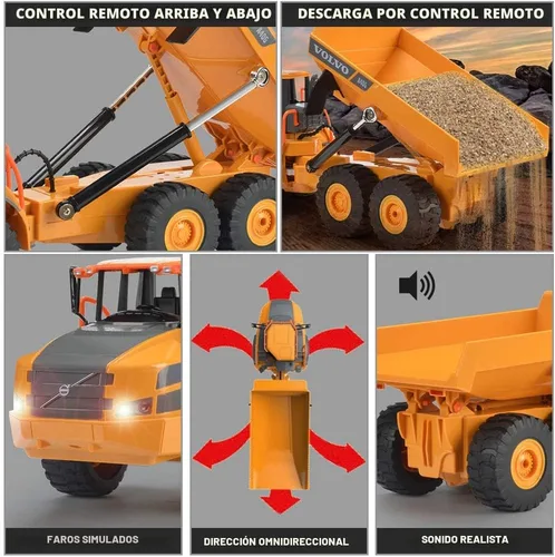 Miniatura 4 de DOUBLE E Volvo RC Camión Volquete de Juguete para Niños, Transportador Articulado, Vehículos de Juguetes de Construcción con Control Remoto