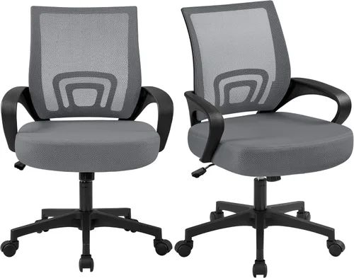 Miniatura 14 de Yaheetech Silla de oficina con respaldo medio, silla de escritorio giratoria con soporte lumbar, silla de malla ergonómica para computadora de Negro