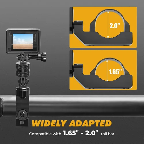 Miniatura 5 de KEMIMOTO Soporte de cámara UTV ATV multiajustable compatible con RZR Roll Bar Mount 1.65"-2" Soporte de jaula de rollo de aluminio 360 acción
