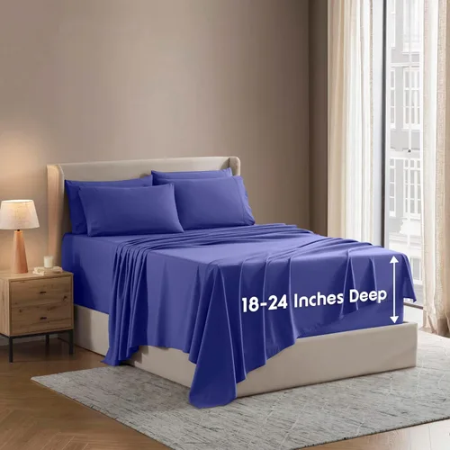 Miniatura 34 de Nestl Juego de sábanas extra profundas tamaño King, sábanas transpirables y refrescantes de 6 piezas, juego de ropa de cama de lujo con bolsillos