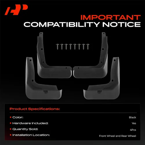 Miniatura 3 de A-Premium Juego de 4 unidades de guardabarros con accesorios compatibles con Hyundai Sonata 2017, sedán, color negro, delantero y trasero