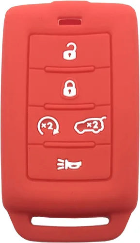 Miniatura 7 de Funda de silicona para llavero inteligente de 5 botones para Jeep Grand Cherokee Grand Wagoneer 2021 2022 (negro + rojo)
