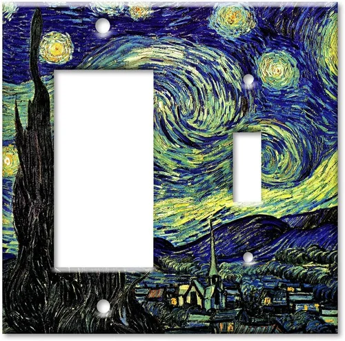 Miniatura 11 de Art Plates - Van Gogh: Placa de interruptor de noche estrellada - Palanca simple Single Toggle