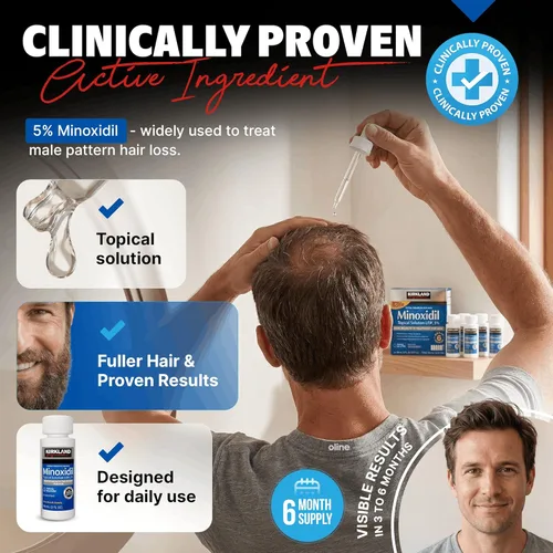 Miniatura 2 de Kirkland Signature Minoxidil Solución tópica USP 5%, tratamiento de crecimiento capilar extra fuerte para hombres, suministro de 6 meses