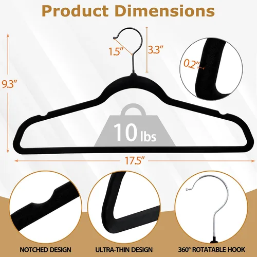 Miniatura 7 de SUPER DEAL Paquete de 100 perchas de terciopelo de alta calidad, delgadas, antideslizantes, con muescas para trajes, abrigos, pantalones, vestidos