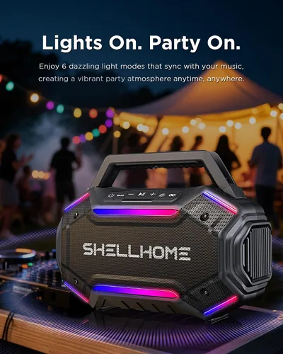Miniatura 3 de ShellHome Altavoces Bluetooth 6.0 para exterior, altavoz potente de 80 W (máximo) con graves, 30 horas de reproducción, impermeable IPX6, luces RGB
