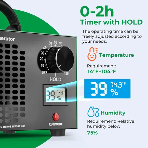 Miniatura 4 de Generador de ozono de 160,000 mg/H con pantalla de temperatura/humedad, temporizador de 120 minutos, purificador de aire ionizador O3 para espacios