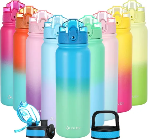 Miniatura 17 de Oldley Botella de Agua Aislada con Pajilla de 20oz, Botellas de Agua de Acero Inoxidable con 3 Tapas, Aislamiento al Vacío de Doble Pared Térmica