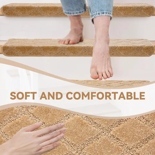 Miniatura 7 de Peldaños Bullnose Antideslizantes 9.5" x 30", 2 Piezas Peldaños de Alfombra para Escalones de Madera Interior con Protección de Bordes, Alfombras