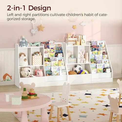 Miniatura 4 de MAHANCRIS Estantería y almacenamiento de juguetes para niños de 39.4 pulgadas, estante de 7 capas para libros, estantería para niños, estantería